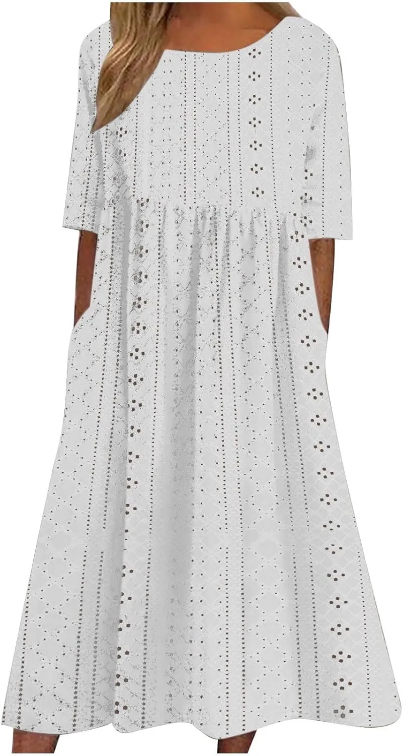 Photno Casual Summer Dresses for Women 2025 Casual Plus Size Midi Dress Boho Loose Patchwork Flowy Tshirt Dresses with Pocket