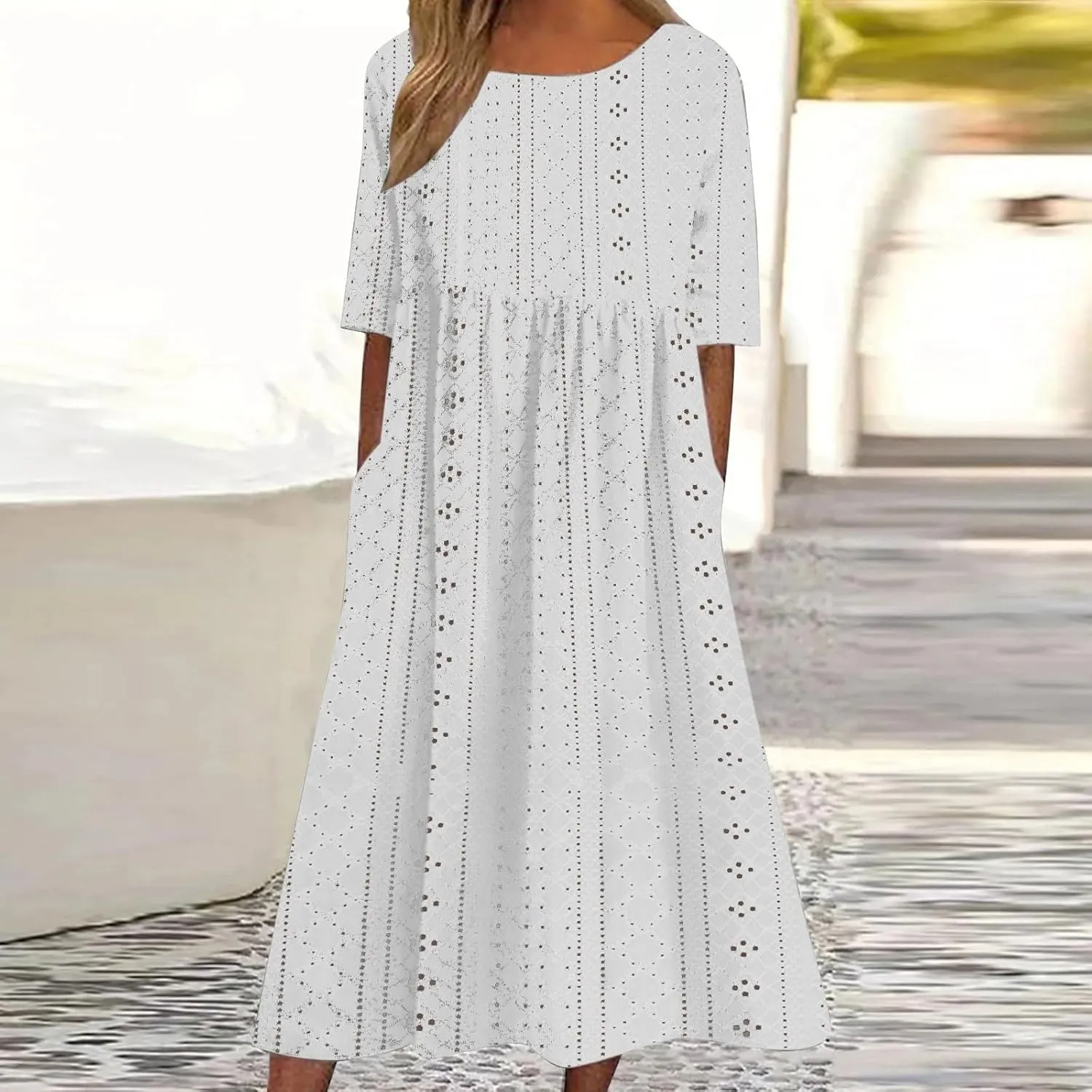 Photno Casual Summer Dresses for Women 2025 Casual Plus Size Midi Dress Boho Loose Patchwork Flowy Tshirt Dresses with Pocket