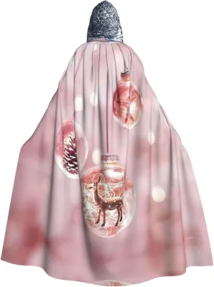 Pink Christmas Ball Print Long Cape Unisex Cloak With Hood Halloween Costume Cloak Adult Vampire Witch Cape