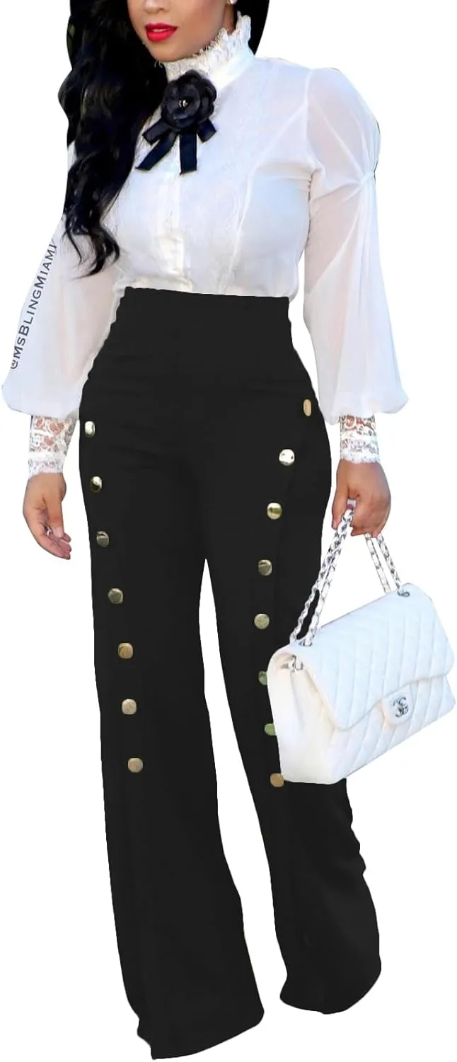 PINSV Women's High Waisted Stretchy Bootcut Pull On Dress Pants Casual Work Pants