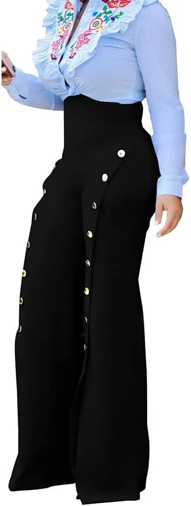 PINSV Women's High Waisted Stretchy Bootcut Pull On Dress Pants Casual Work Pants