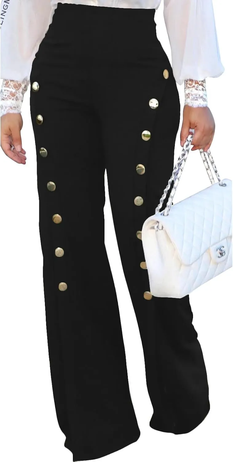PINSV Women's High Waisted Stretchy Bootcut Pull On Dress Pants Casual Work Pants