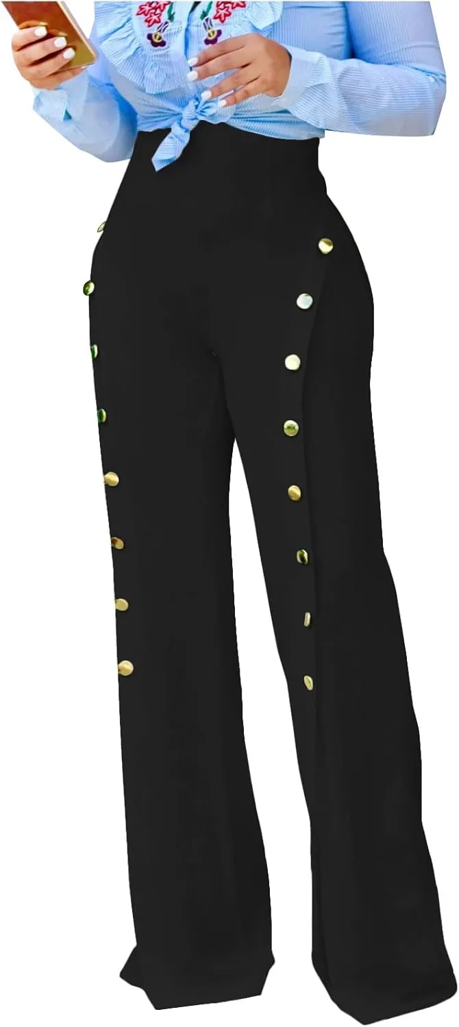 PINSV Women's High Waisted Stretchy Bootcut Pull On Dress Pants Casual Work Pants