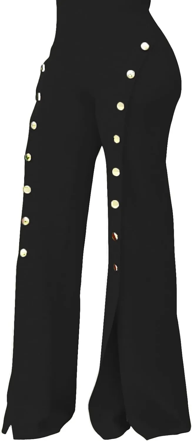 PINSV Women's High Waisted Stretchy Bootcut Pull On Dress Pants Casual Work Pants