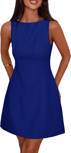 PRETTYGARDEN Womens Formal Short Dresses 2025 Summer Sleeveless Boat Neck A Line Elegant Mini Cocktail Party Dress