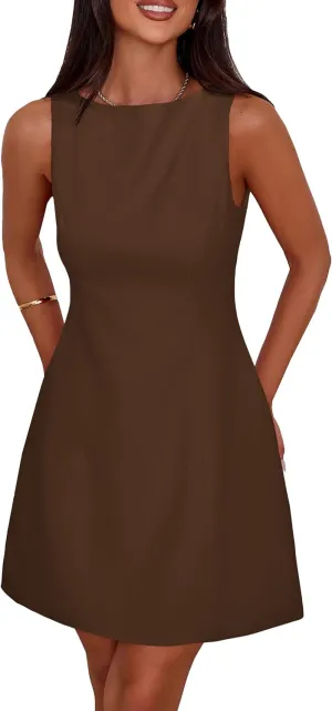 PRETTYGARDEN Womens Formal Short Dresses 2025 Summer Sleeveless Boat Neck A Line Elegant Mini Cocktail Party Dress