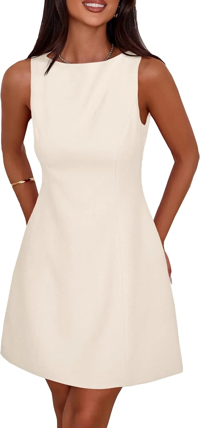 PRETTYGARDEN Womens Formal Short Dresses 2025 Summer Sleeveless Boat Neck A Line Elegant Mini Cocktail Party Dress