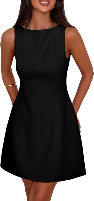 PRETTYGARDEN Womens Formal Short Dresses 2025 Summer Sleeveless Boat Neck A Line Elegant Mini Cocktail Party Dress