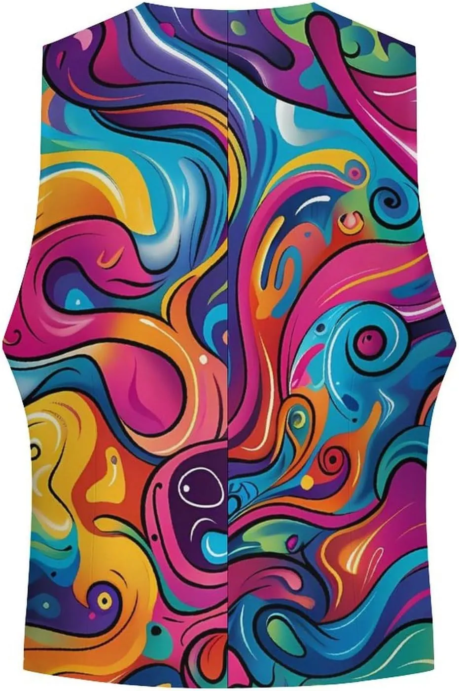 Psychedelic Colorful Pattern Suit Vest for Men Slim Fit Waistcoat Button Up V Neck Business Casual Dress Coat