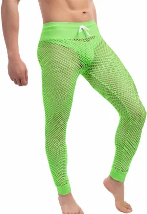 QiaTi Men's Fishnet Pants Mesh See Through Muscle Leggings Stretchy Drawstring Long Pants