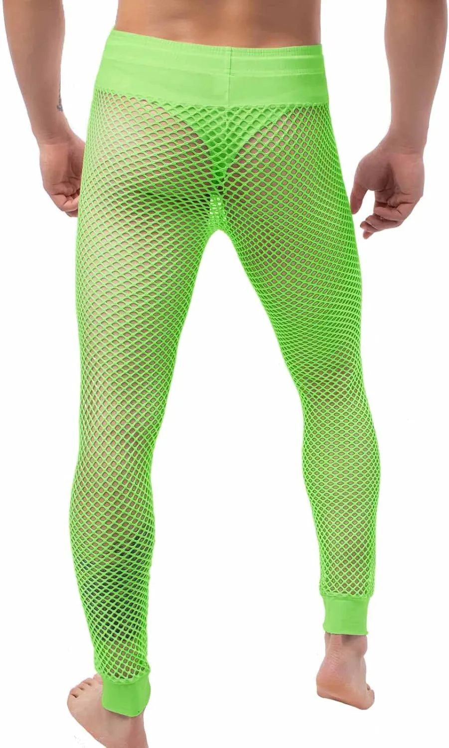QiaTi Men's Fishnet Pants Mesh See Through Muscle Leggings Stretchy Drawstring Long Pants