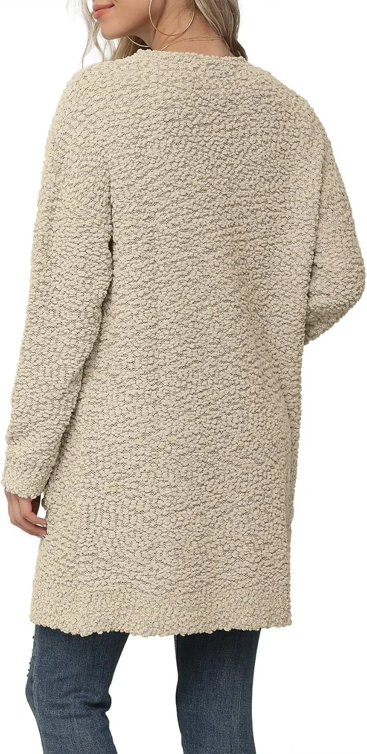 QIXING Women's Casual Open Front Cardigans Long Sleeve Chunky Knit Sweater Coat with Pockets