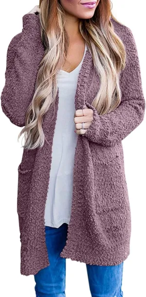 QIXING Women's Casual Open Front Cardigans Long Sleeve Chunky Knit Sweater Coat with Pockets