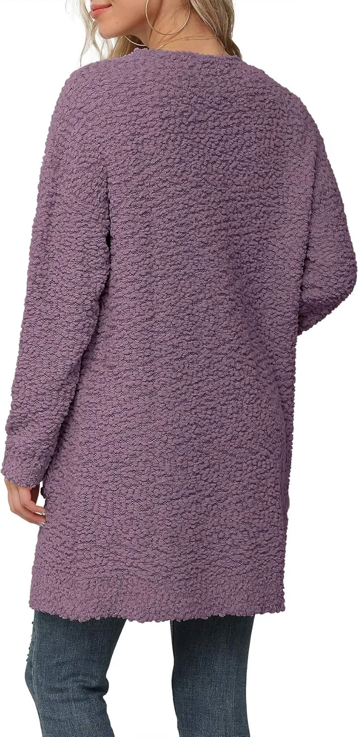 QIXING Women's Casual Open Front Cardigans Long Sleeve Chunky Knit Sweater Coat with Pockets