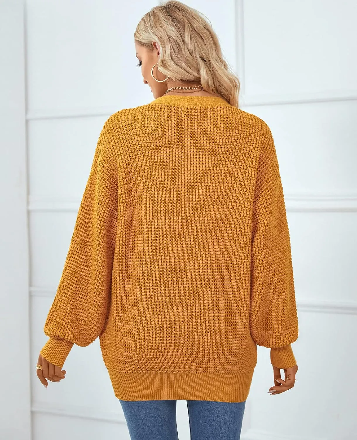 QUALFORT Women's Cardigan Sweater 100% Cotton Button-Down Long Sleeve Oversized Knit Cardigans with Pockets