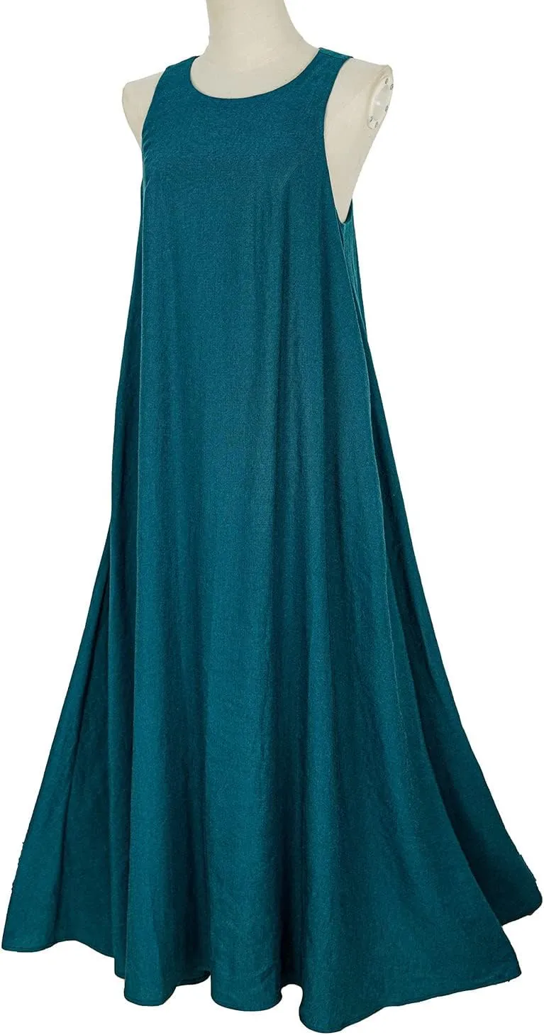 Rainday Women's Linen Dress Sleeveness Loose Dresses Casual Maxi Dress with Pockets