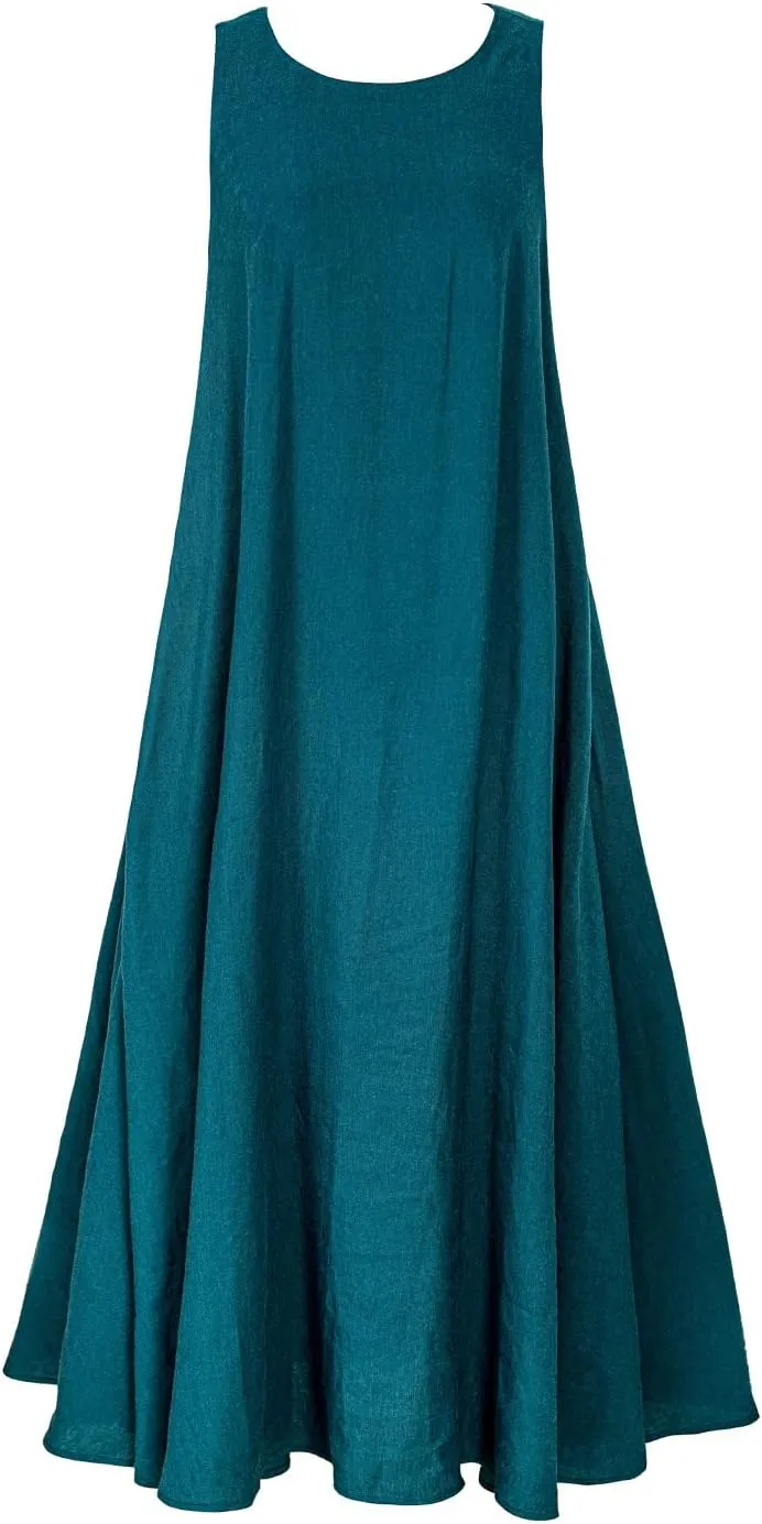 Rainday Women's Linen Dress Sleeveness Loose Dresses Casual Maxi Dress with Pockets