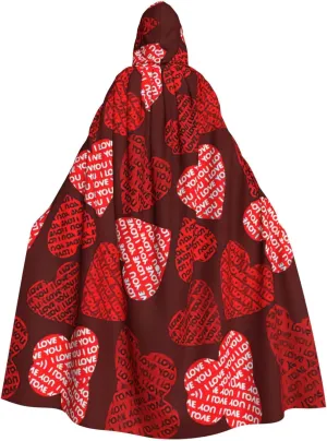 Red Hearts Print Long Cape Unisex Cloak With Hood Halloween Costume Cloak Adult Vampire Witch Cape