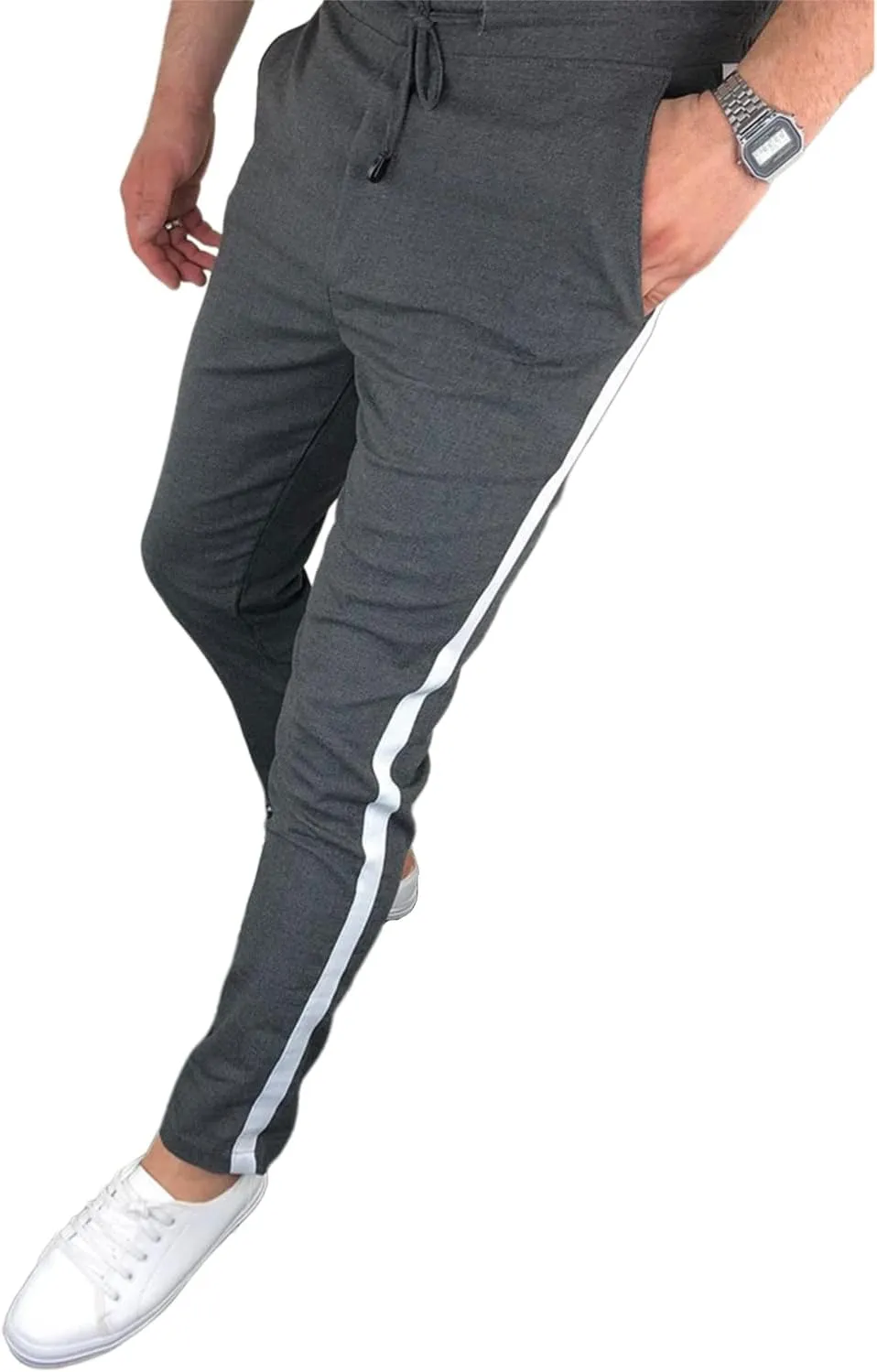 Rela Bota Mens Fashion Striped Pants Casual Dress Chino Elastic Drawstring Slim Fit Trousers Comfy Sweatpants