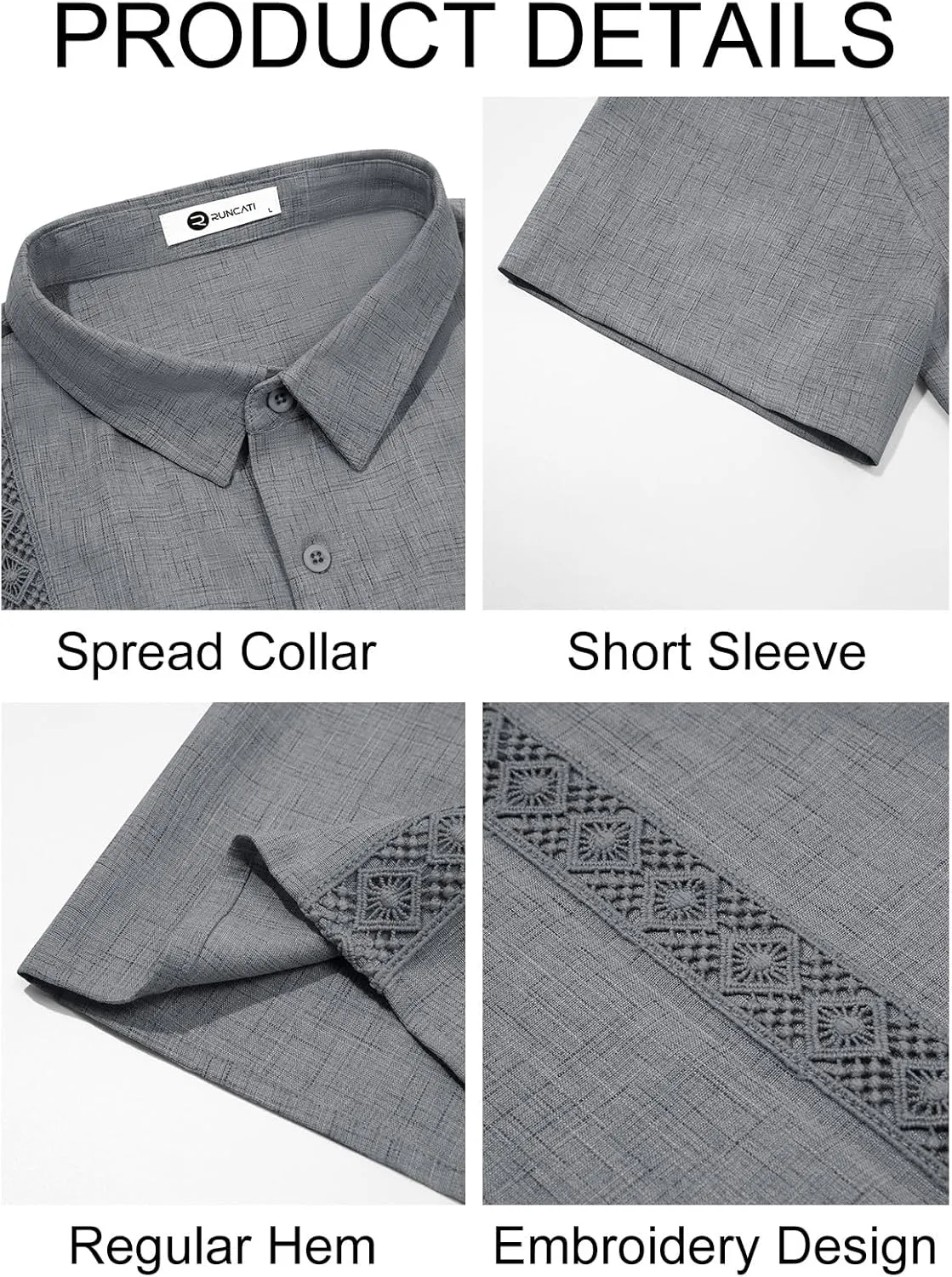 Runcati Mens Guayabera Shirts Button Down Cuban Casual Short Sleeve Shirt Summer Linen Beach Mexican Wedding Tops