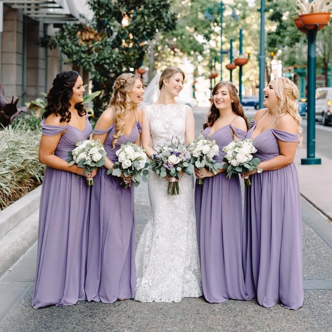 RYANTH Women's Chiffon Cold Shoulder Bridesmaid Dresses for Wedding Dress Formal Evening Ball Gown RYZ18