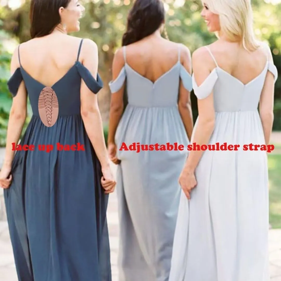 RYANTH Women's Chiffon Cold Shoulder Bridesmaid Dresses for Wedding Dress Formal Evening Ball Gown RYZ18