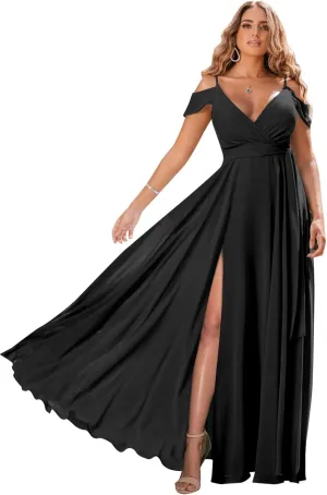 RYANTH Women's Chiffon Cold Shoulder Bridesmaid Dresses for Wedding Dress Formal Evening Ball Gown RYZ18