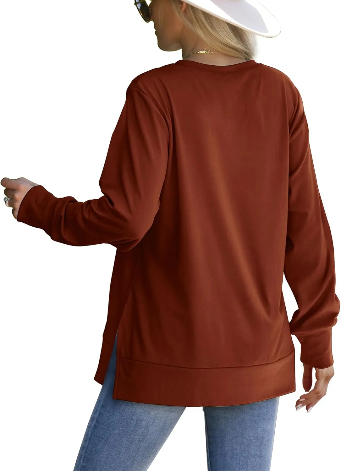 Saloogoe Sweatshirt for women Side Split Fall Fashion 2025 Long Sleeve Shirts Trending Now