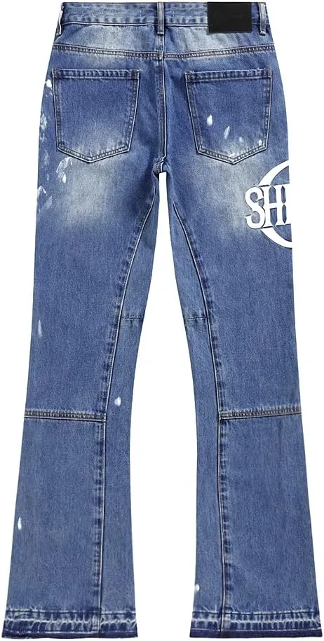 SHION7 Relaxed Bell Bottom Jeans for Men, Hip Hop Streetwear Flared Denim Pants, Men's Stylish Crafted Jean Trousers