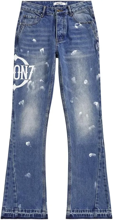 SHION7 Relaxed Bell Bottom Jeans for Men, Hip Hop Streetwear Flared Denim Pants, Men's Stylish Crafted Jean Trousers