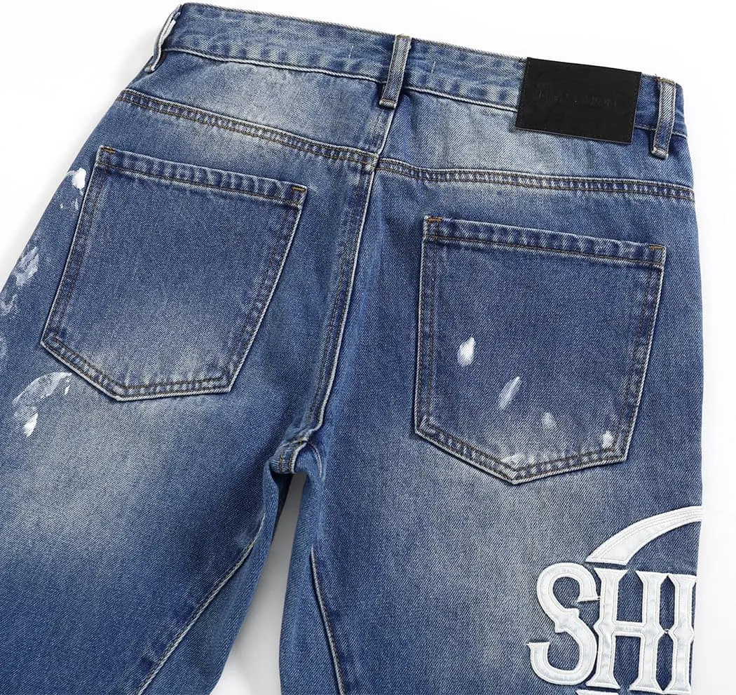 SHION7 Relaxed Bell Bottom Jeans for Men, Hip Hop Streetwear Flared Denim Pants, Men's Stylish Crafted Jean Trousers