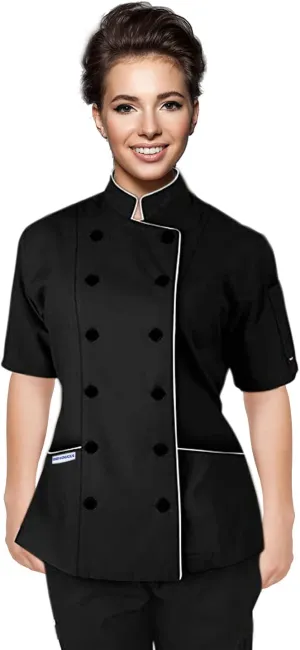 Short Sleeves Tailored Fit Chef Coat Jacket Uniform for Women for Food Service, Caterers, Bakers and Culinary Professional