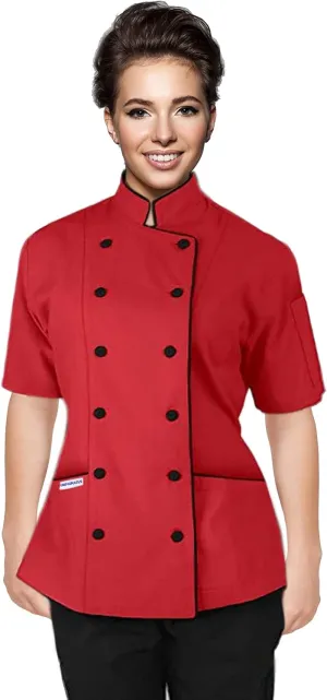 Short Sleeves Tailored Fit Chef Coat Jacket Uniform for Women for Food Service, Caterers, Bakers and Culinary Professional