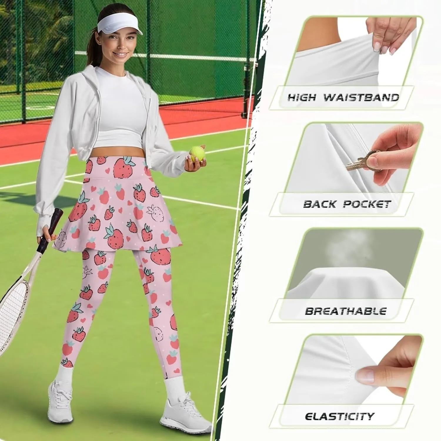 Skirted Leggings for Women with Pockets Tummy Control High Waist Workout Yoga Pants