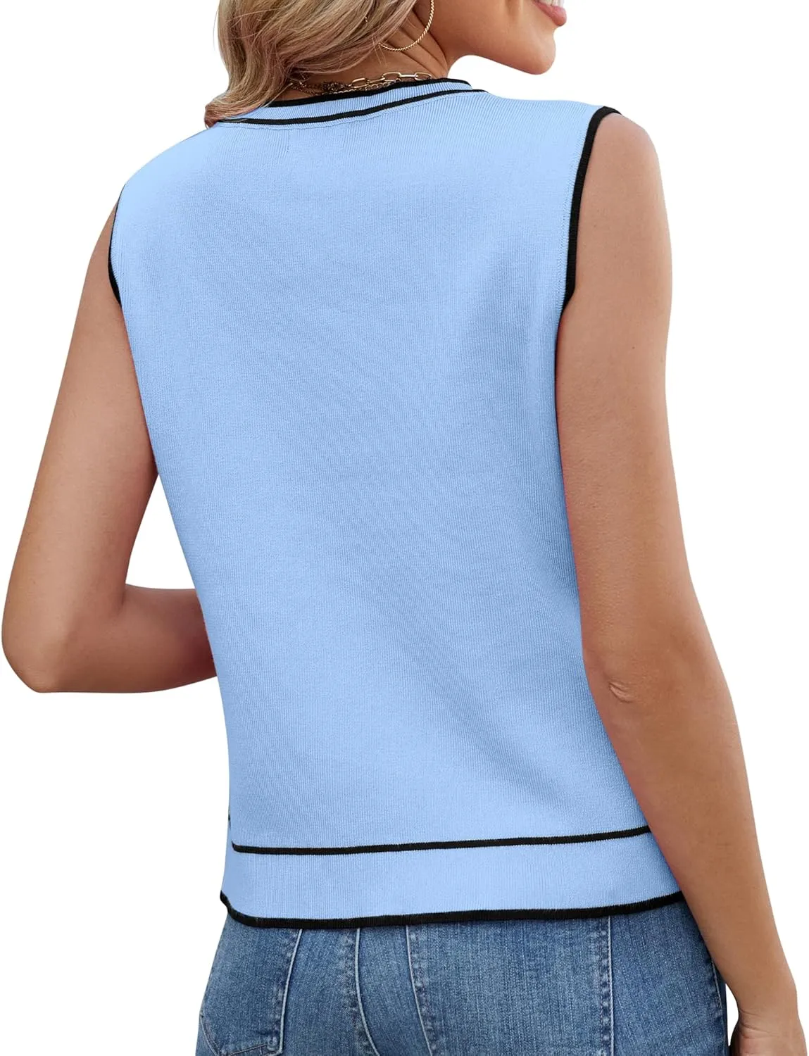 Sleeveless Button Down Vest Short Cardigans for Ladies Sweater with Pockets