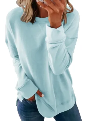 Smile Fish Women's Crewneck Sweatshirt Long Sleeve Side Split Tunic Tops Relaxed Fit Fall Shirts