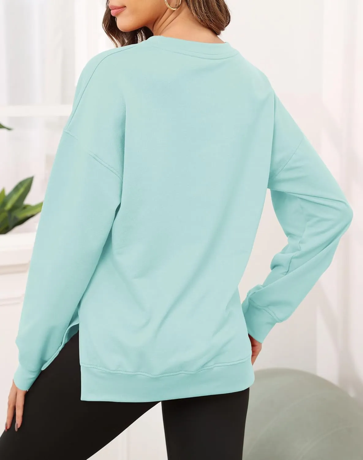 Smile Fish Women's Crewneck Sweatshirt Long Sleeve Side Split Tunic Tops Relaxed Fit Fall Shirts