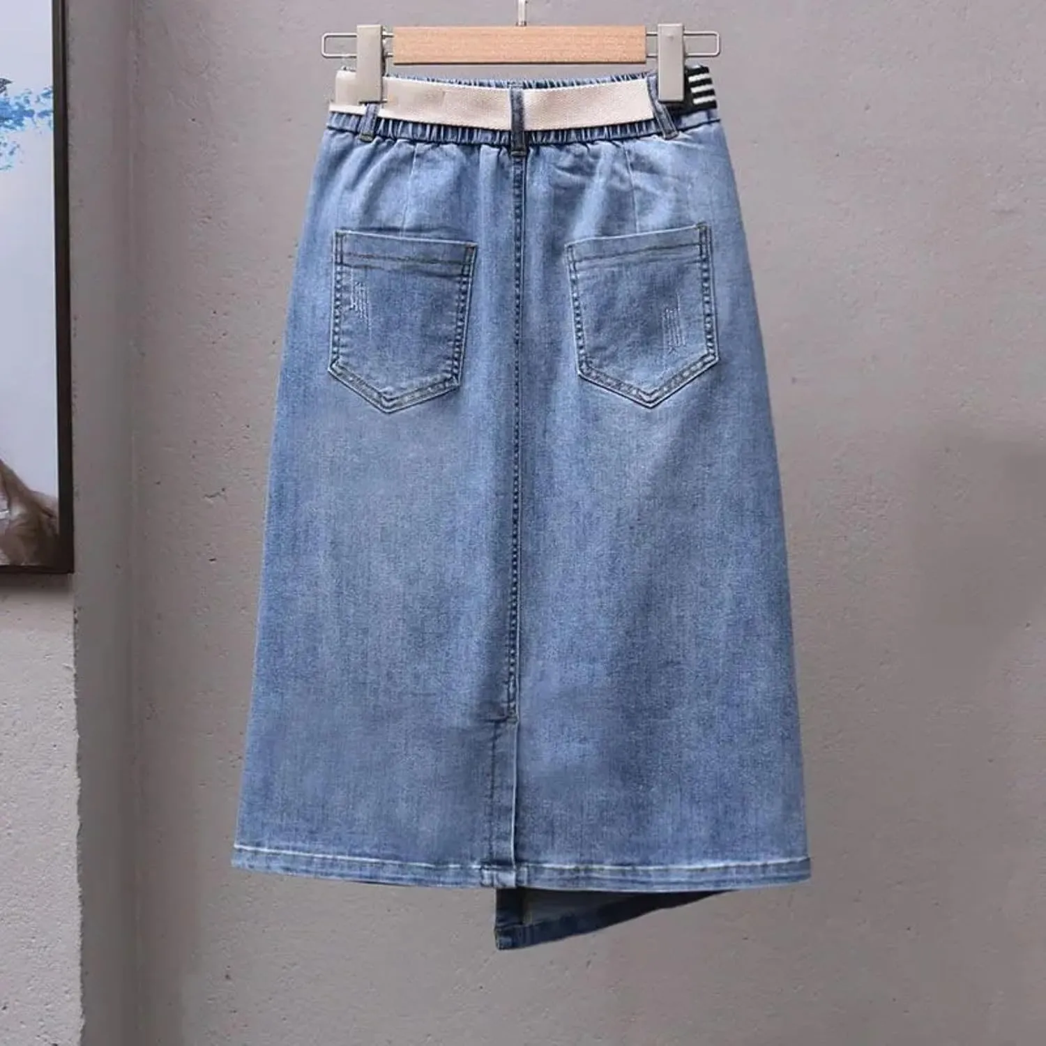 Spring Summer Irregular Denim Skirt for Women Elastic High Waisted A-line Buttocks Wrapped Skirts Casual Clothing