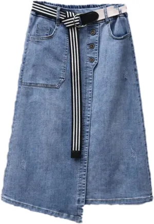 Spring Summer Irregular Denim Skirt for Women Elastic High Waisted A-line Buttocks Wrapped Skirts Casual Clothing