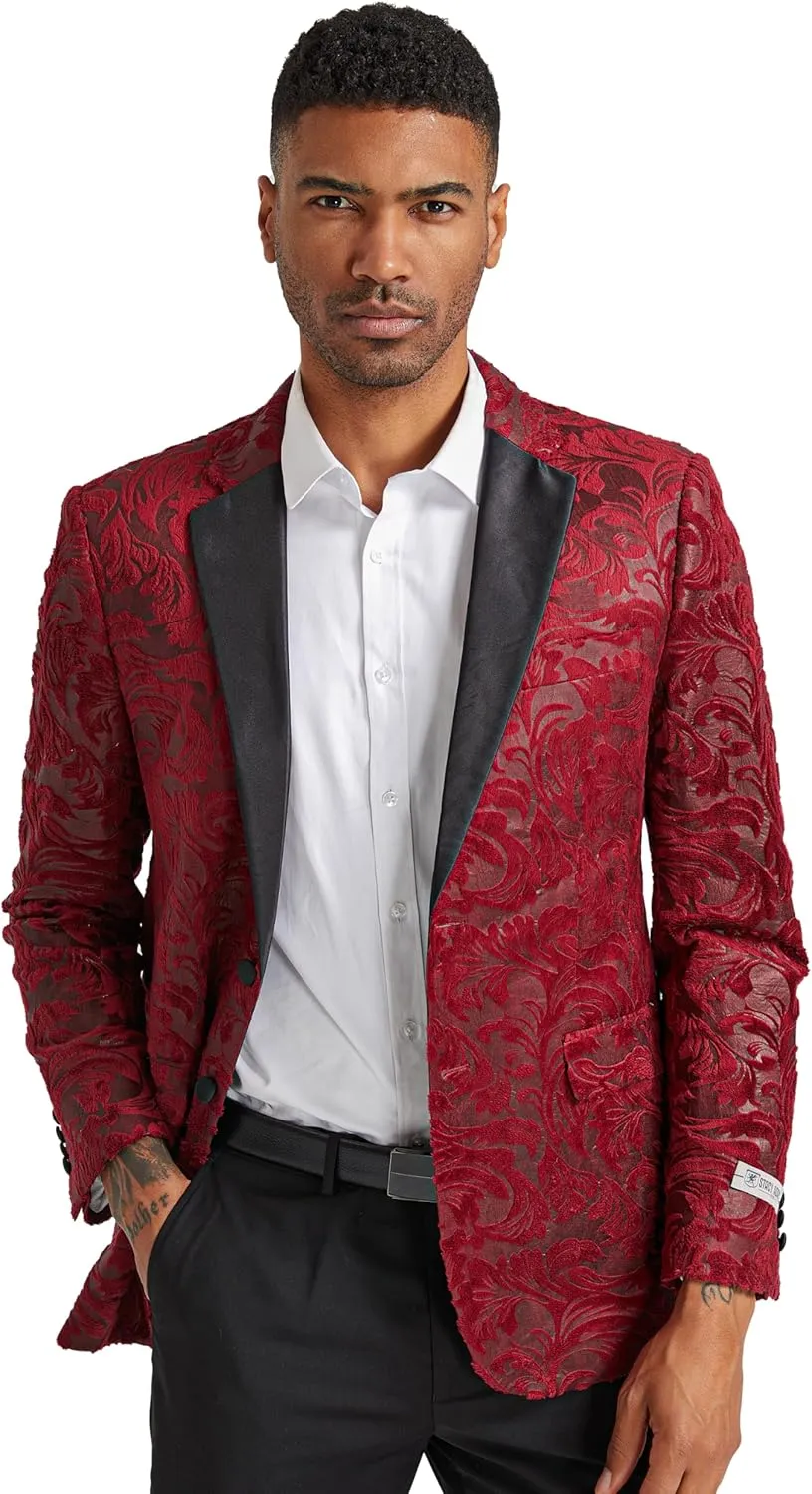 STACY ADAMS Men's Classic Modern Blazer Jacket  Slim Fit Paisley with Satin Notch Lapel Tailored Jacket Only