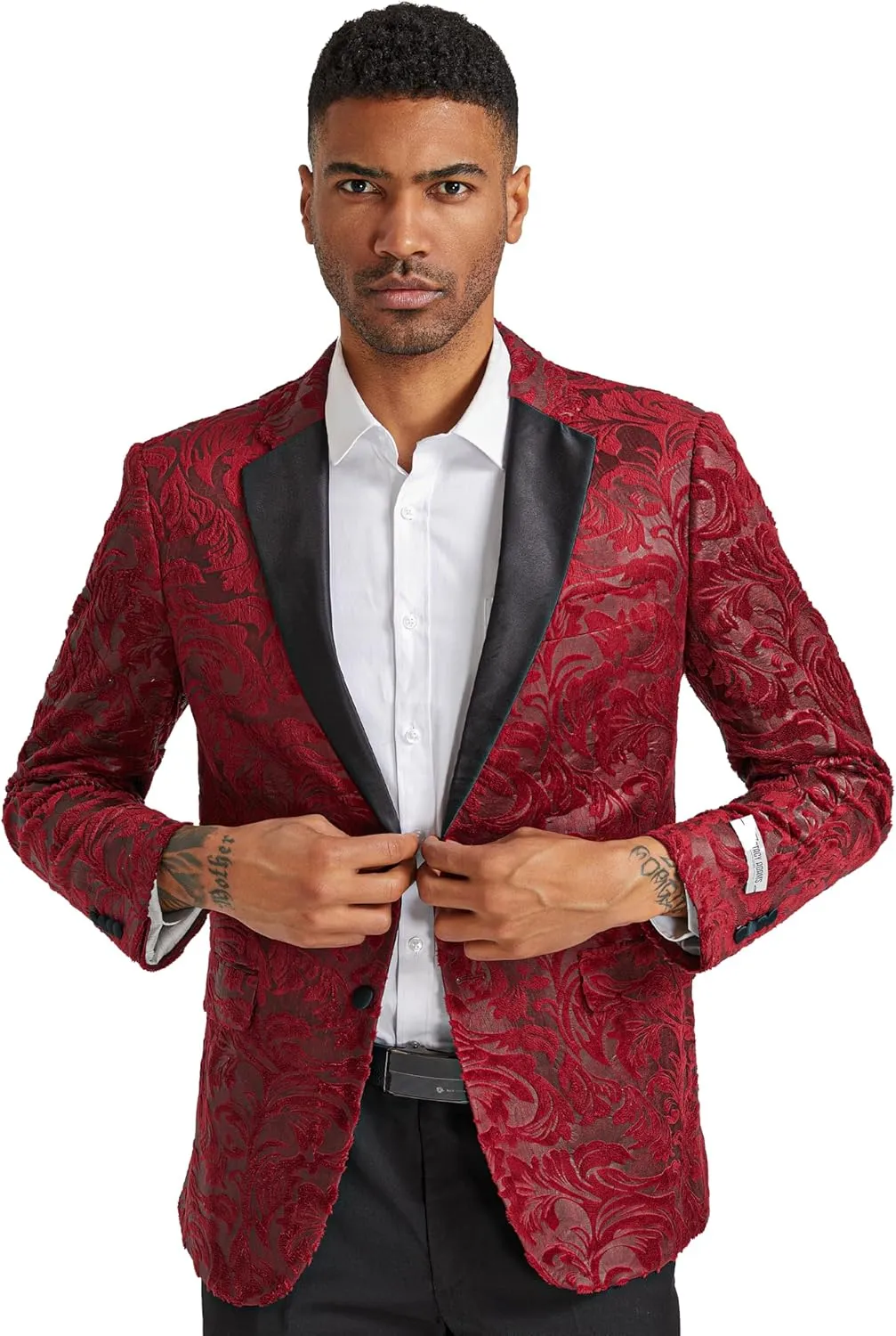 STACY ADAMS Men's Classic Modern Blazer Jacket  Slim Fit Paisley with Satin Notch Lapel Tailored Jacket Only