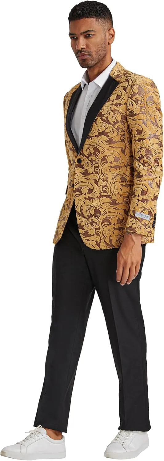 STACY ADAMS Men's Classic Modern Blazer Jacket  Slim Fit Paisley with Satin Notch Lapel Tailored Jacket Only