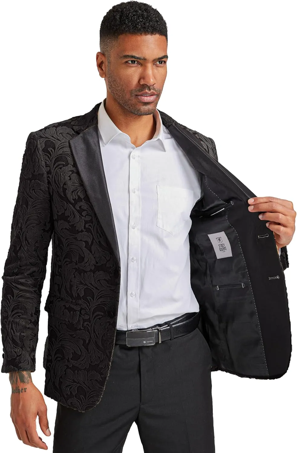 STACY ADAMS Men's Classic Modern Blazer Jacket  Slim Fit Paisley with Satin Notch Lapel Tailored Jacket Only