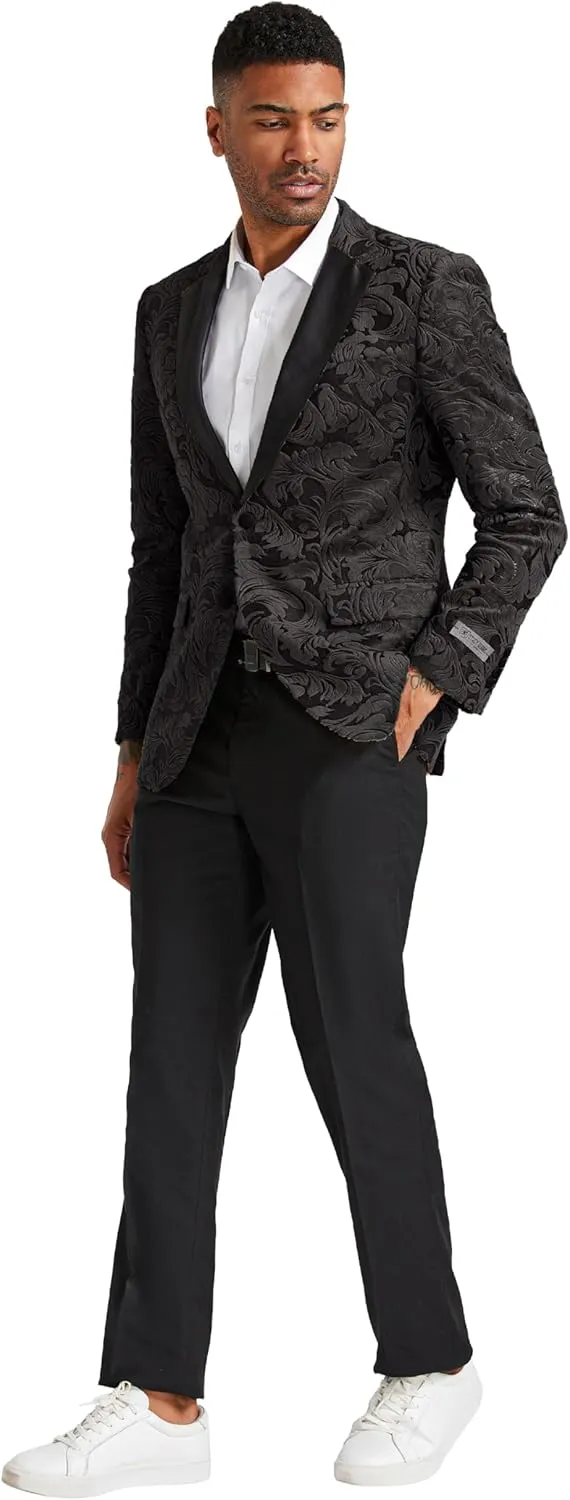 STACY ADAMS Men's Classic Modern Blazer Jacket  Slim Fit Paisley with Satin Notch Lapel Tailored Jacket Only
