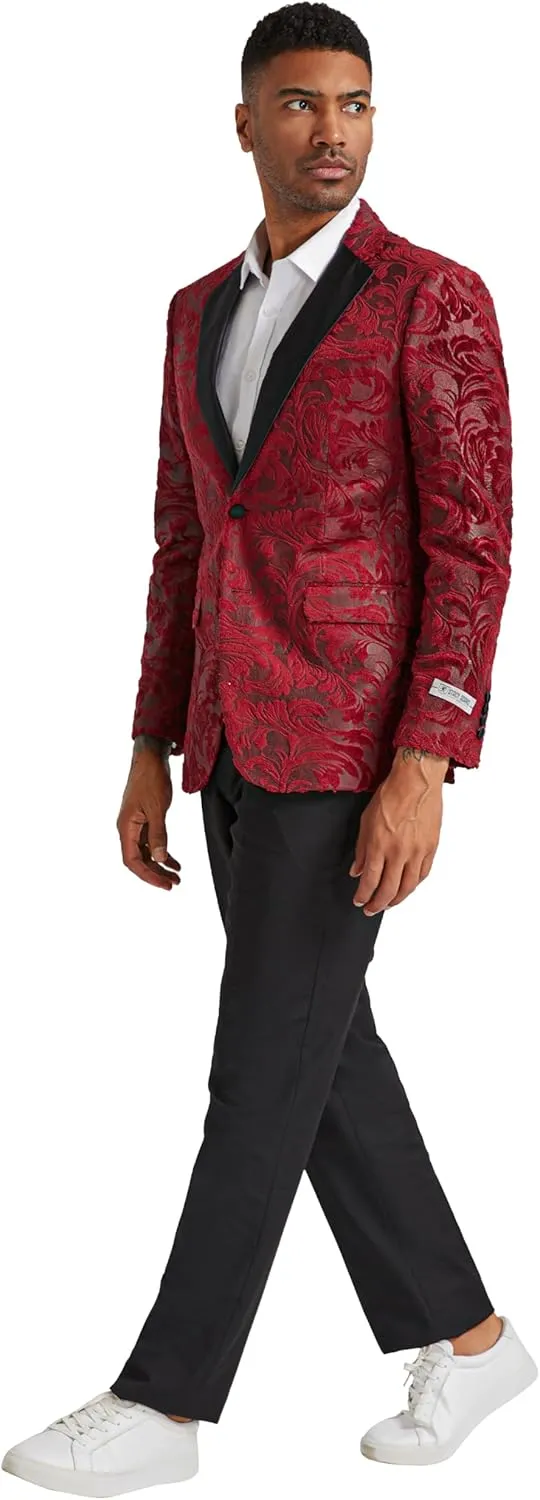 STACY ADAMS Men's Classic Modern Blazer Jacket  Slim Fit Paisley with Satin Notch Lapel Tailored Jacket Only