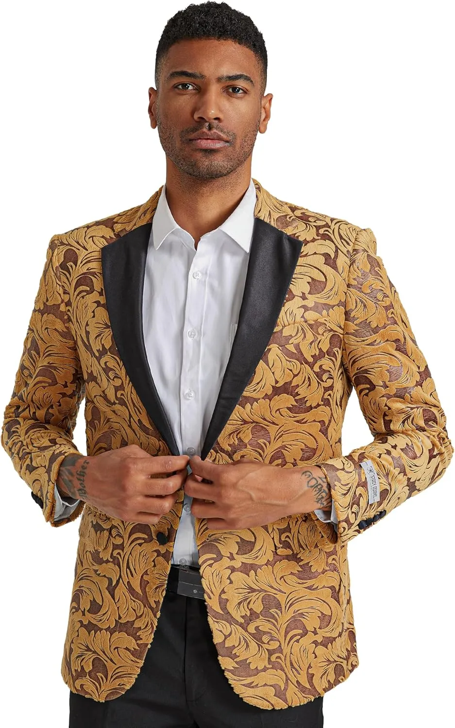 STACY ADAMS Men's Classic Modern Blazer Jacket  Slim Fit Paisley with Satin Notch Lapel Tailored Jacket Only