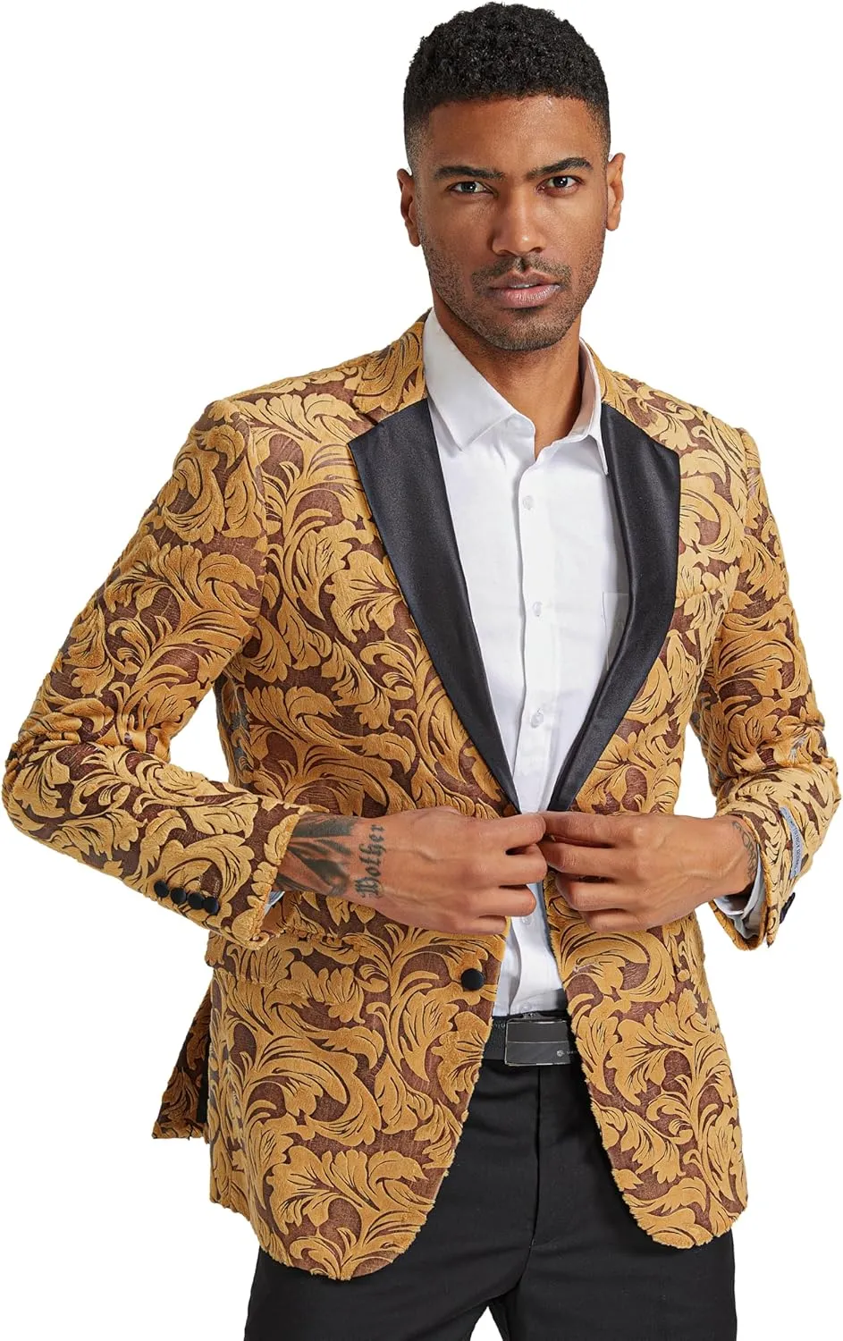 STACY ADAMS Men's Classic Modern Blazer Jacket  Slim Fit Paisley with Satin Notch Lapel Tailored Jacket Only