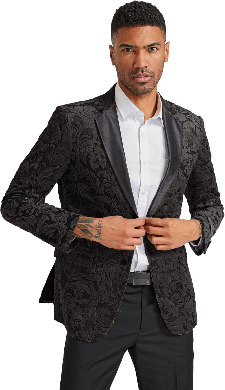 STACY ADAMS Men's Classic Modern Blazer Jacket  Slim Fit Paisley with Satin Notch Lapel Tailored Jacket Only