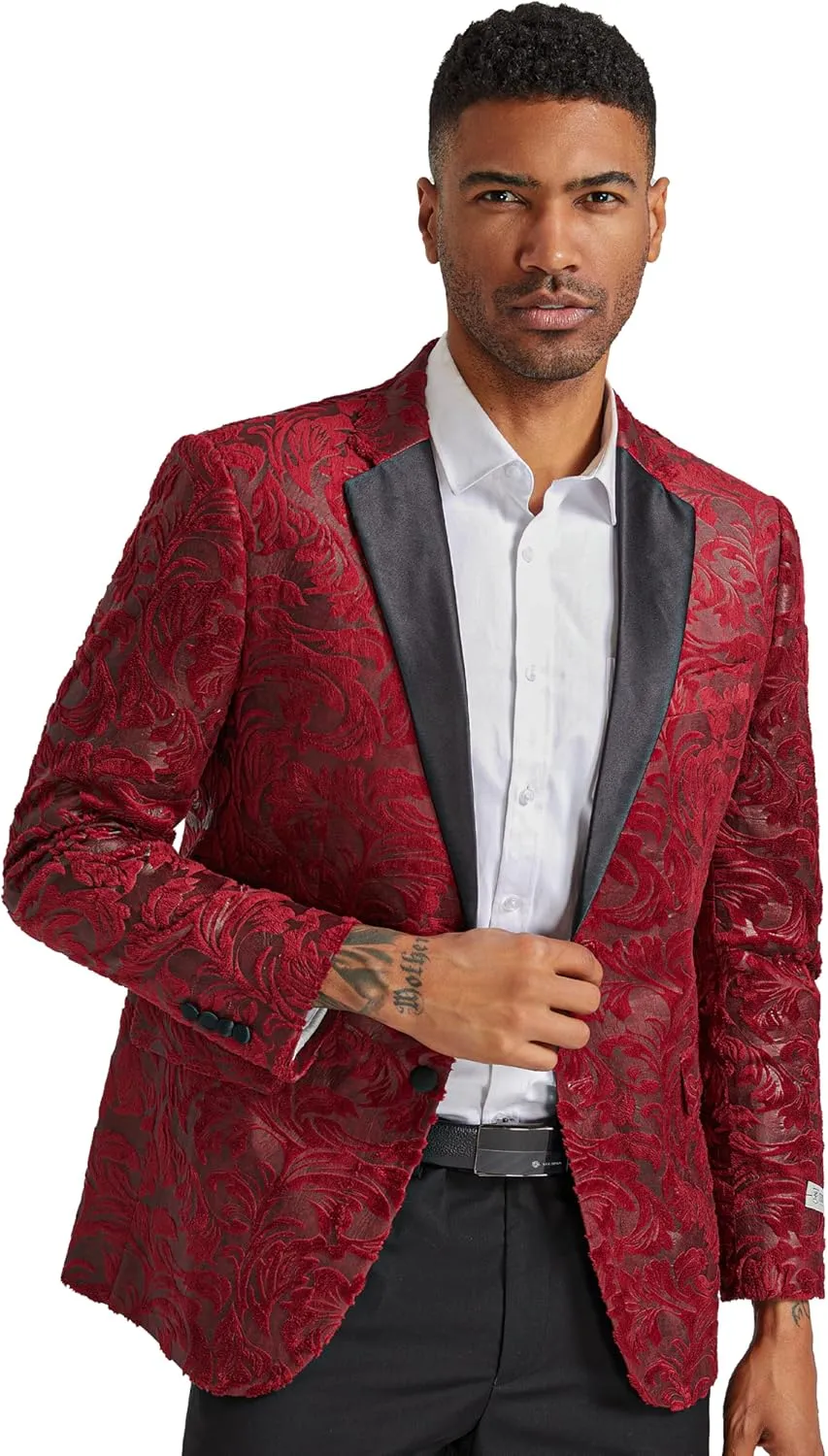 STACY ADAMS Men's Classic Modern Blazer Jacket  Slim Fit Paisley with Satin Notch Lapel Tailored Jacket Only