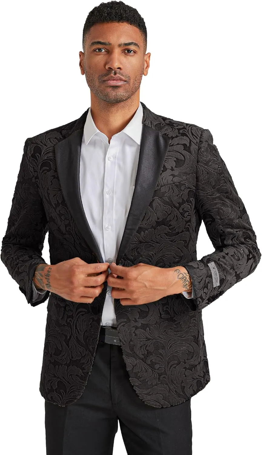 STACY ADAMS Men's Classic Modern Blazer Jacket  Slim Fit Paisley with Satin Notch Lapel Tailored Jacket Only